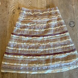 Odille Anthropologie Striped Ruffle A-Line Skirt in Cream and Mauve 2